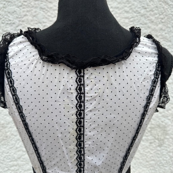 Tripp‎ NYC Vtg y2k Black White Polka Dot Corset Top Women's Size Small Lace Trim - Picture 7 of 12